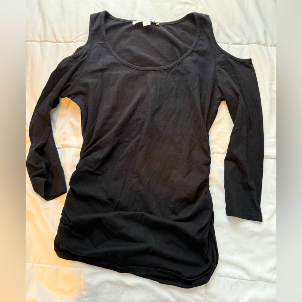 Boston Proper Cold Shoulder Black Long Sleeve Top